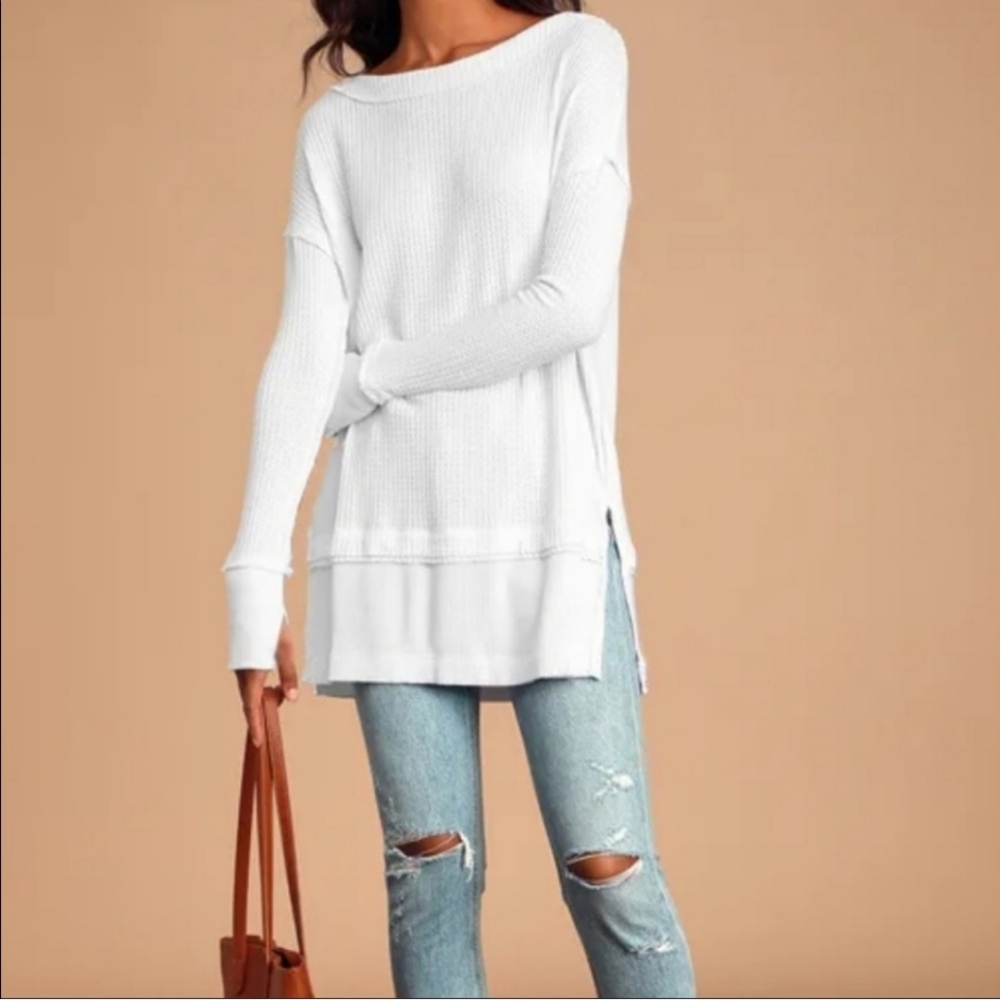 Free people long waffle knit tunic top